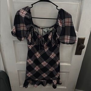 Almost Famous Plaid Dress - Black and Pink